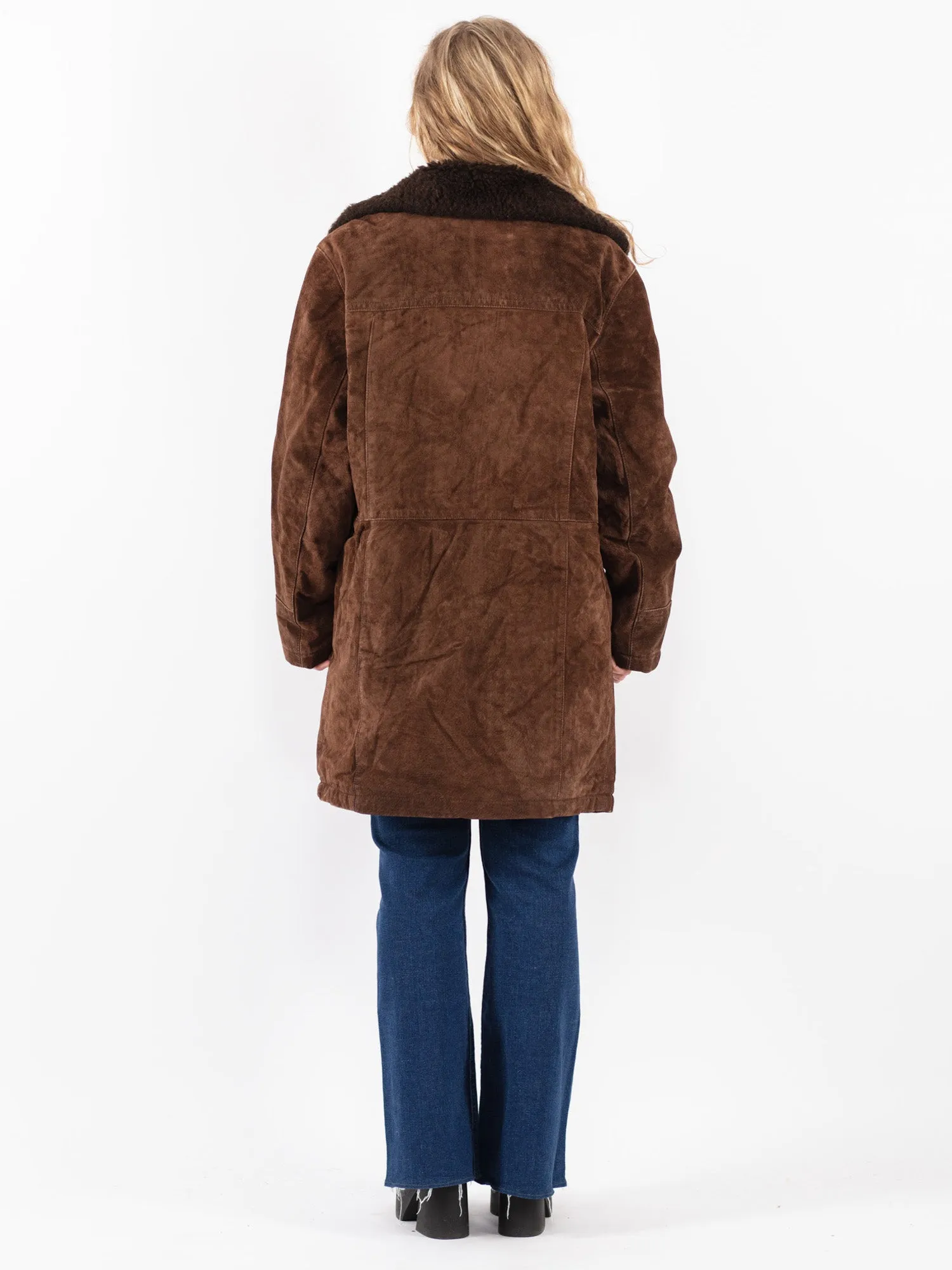 Vintage 70's Women Suede Sherpa Coat in Brown