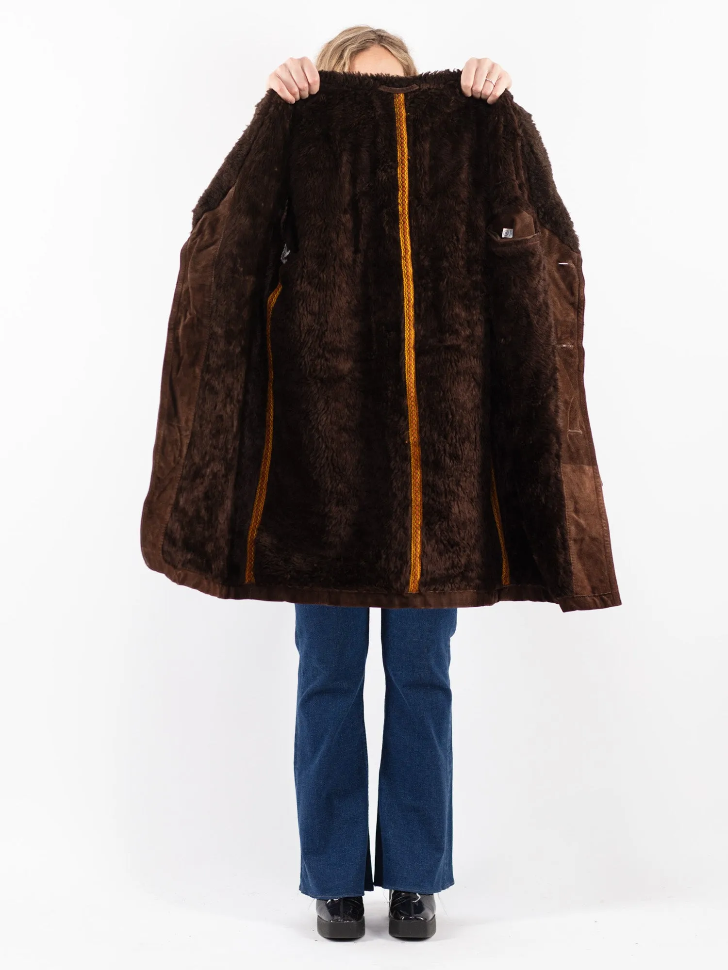 Vintage 70's Women Suede Sherpa Coat in Brown