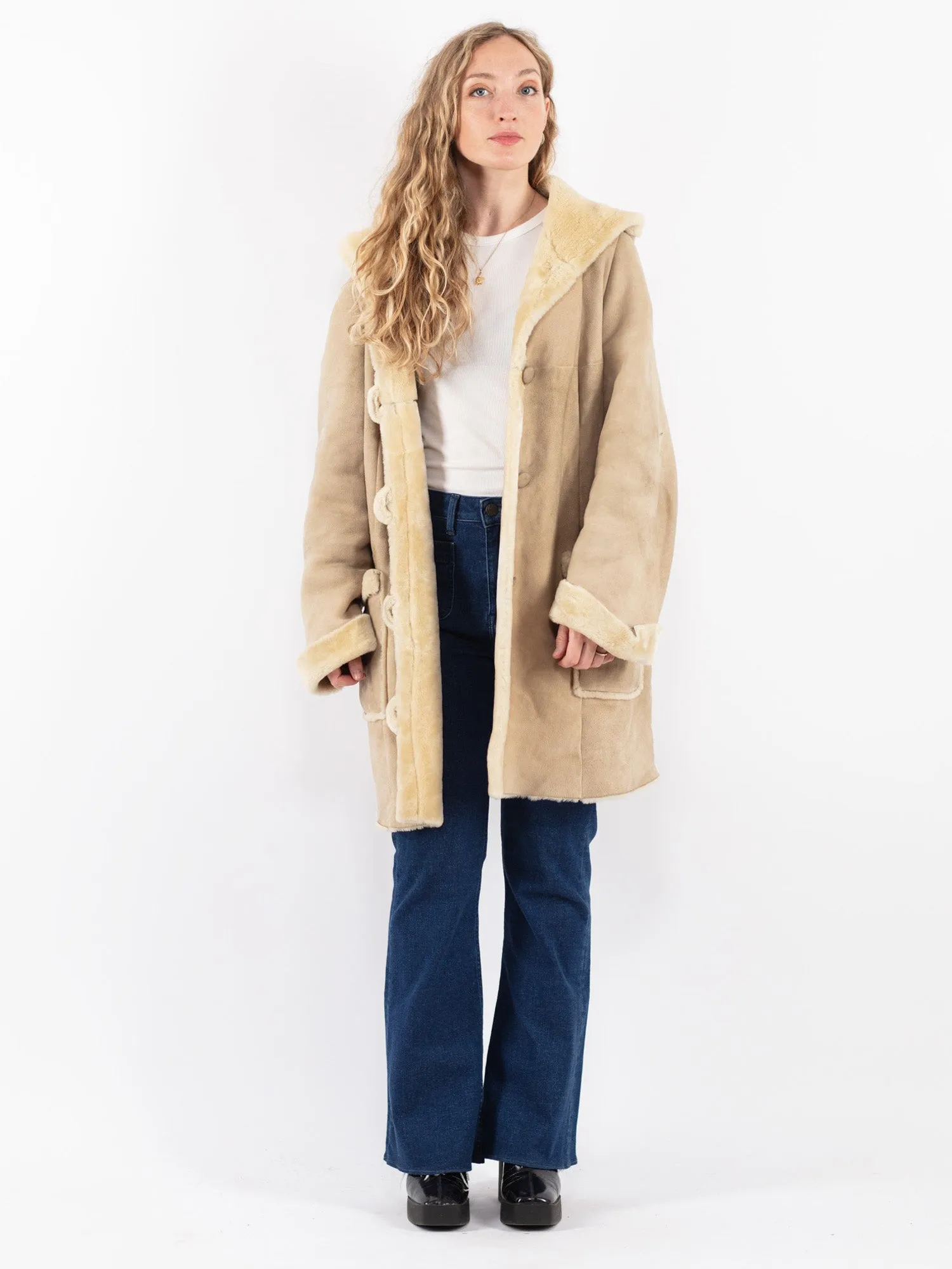 Vintage 80's Women Sheepskin Coat in Beige