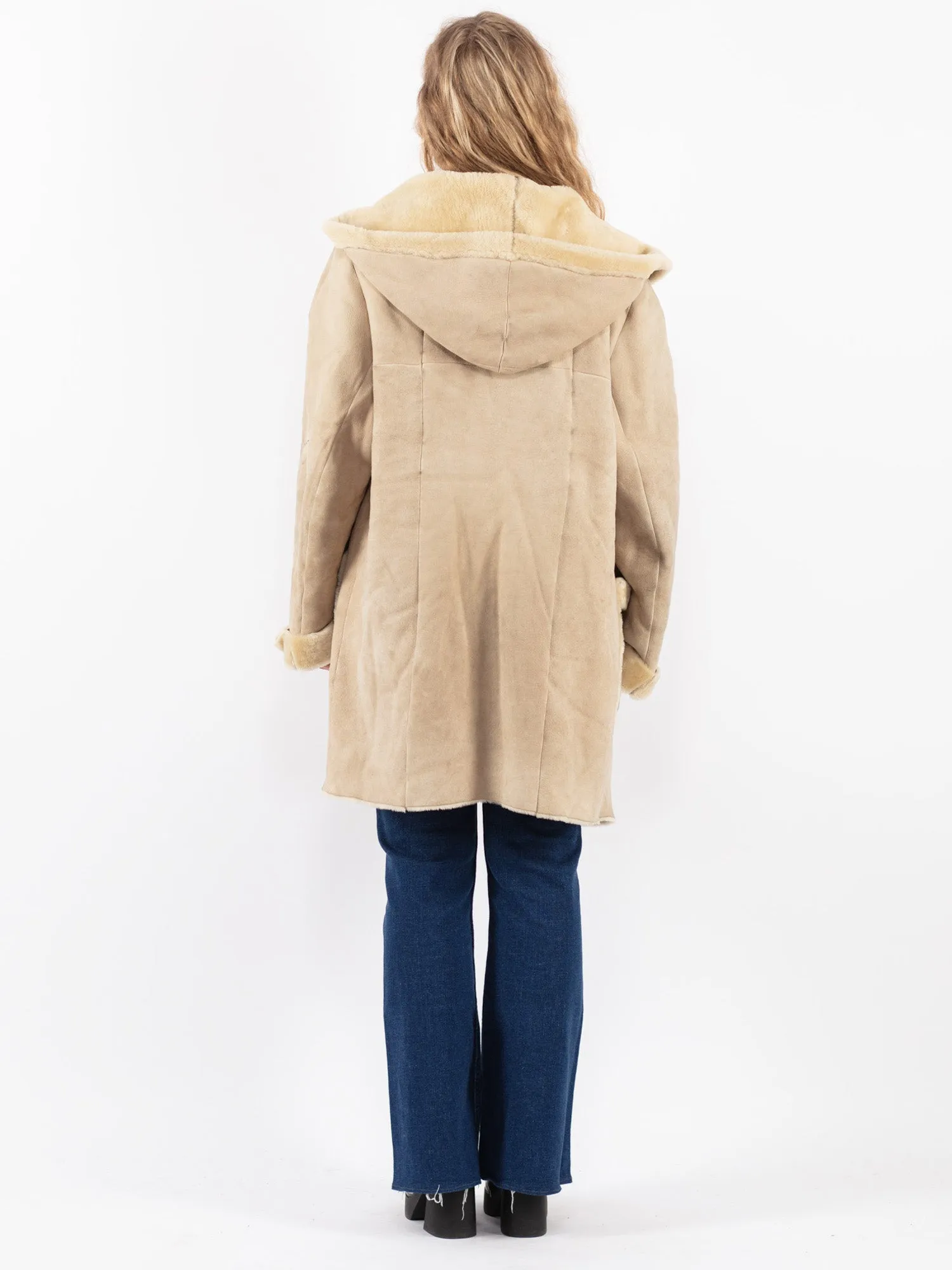 Vintage 80's Women Sheepskin Coat in Beige