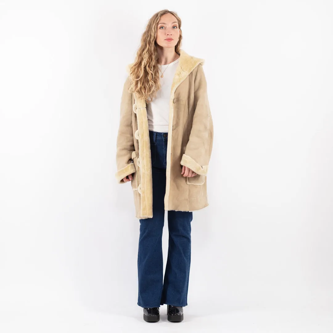 Vintage 80's Women Sheepskin Coat in Beige