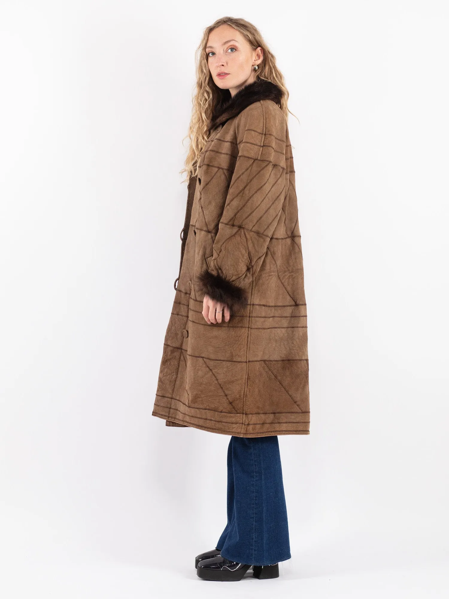 Vintage 80's Women Sheepskin Coat in Brown