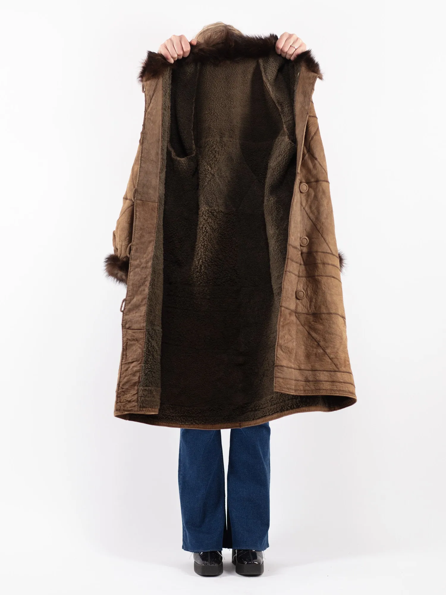 Vintage 80's Women Sheepskin Coat in Brown