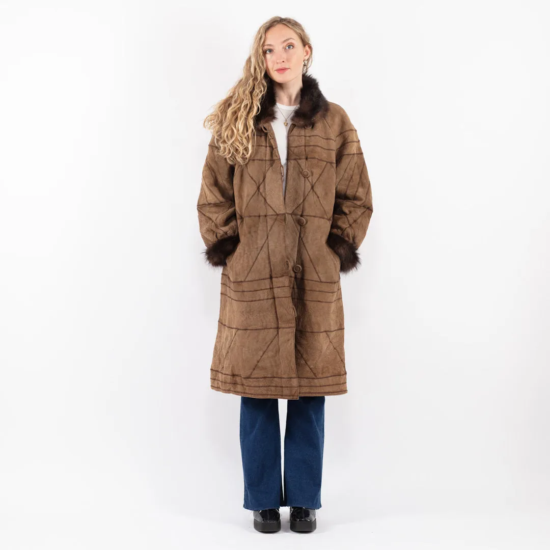 Vintage 80's Women Sheepskin Coat in Brown