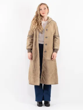 Vintage 80's Women Sheepskin Long Coat in Beige