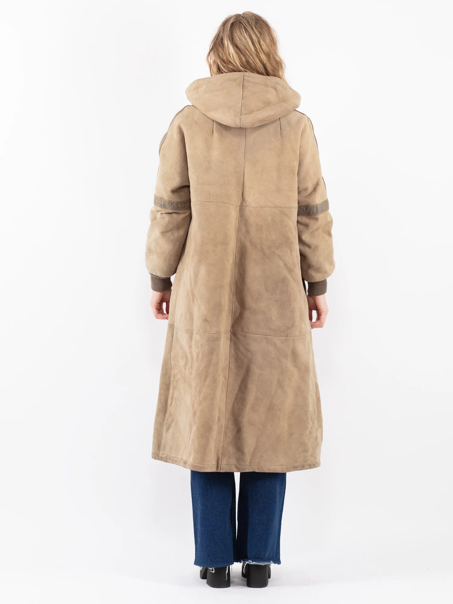 Vintage 80's Women Sheepskin Long Coat in Beige