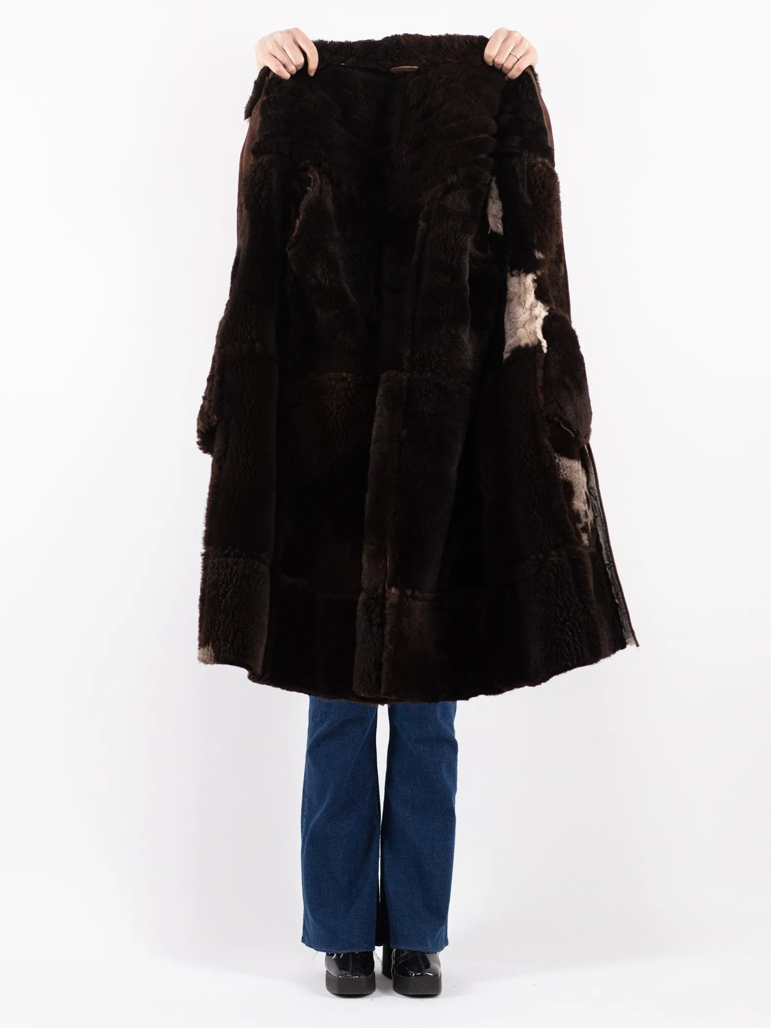 Vintage 80's Women Sheepskin Long Coat in Brown