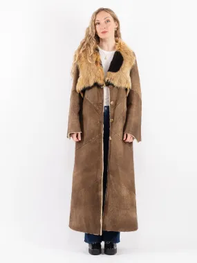 Vintage 80's Women Sheepskin Maxi Coat in Beige