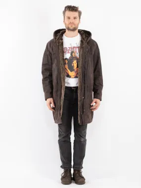 Vintage 90's Men Hooded Suede Sherpa Coat in Brown