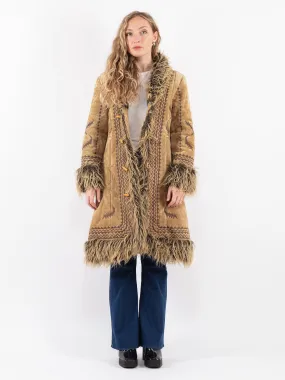 Vintage 90's Women Faux Sheepskin Coat in Beige