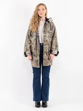 Vintage 90's Women Reversible Leather Fur Sherpa Coat in Multi