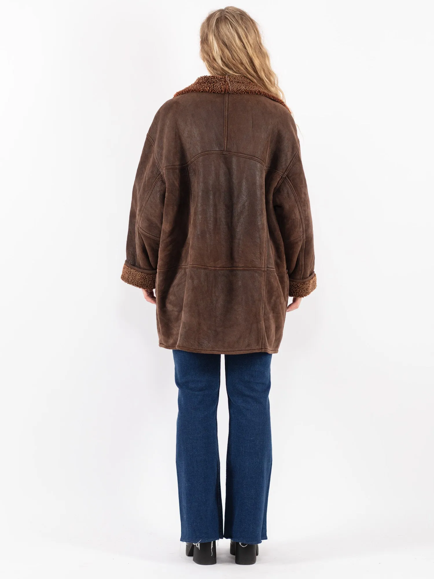 Vintage 90's Women Sheepskin Coat in Brown