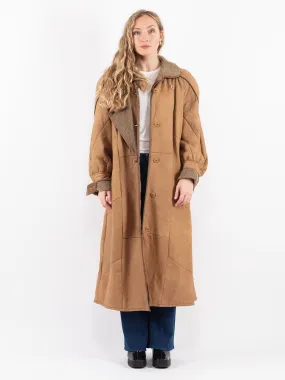 Vintage 90's Women Sheepskin Long Coat in Beige