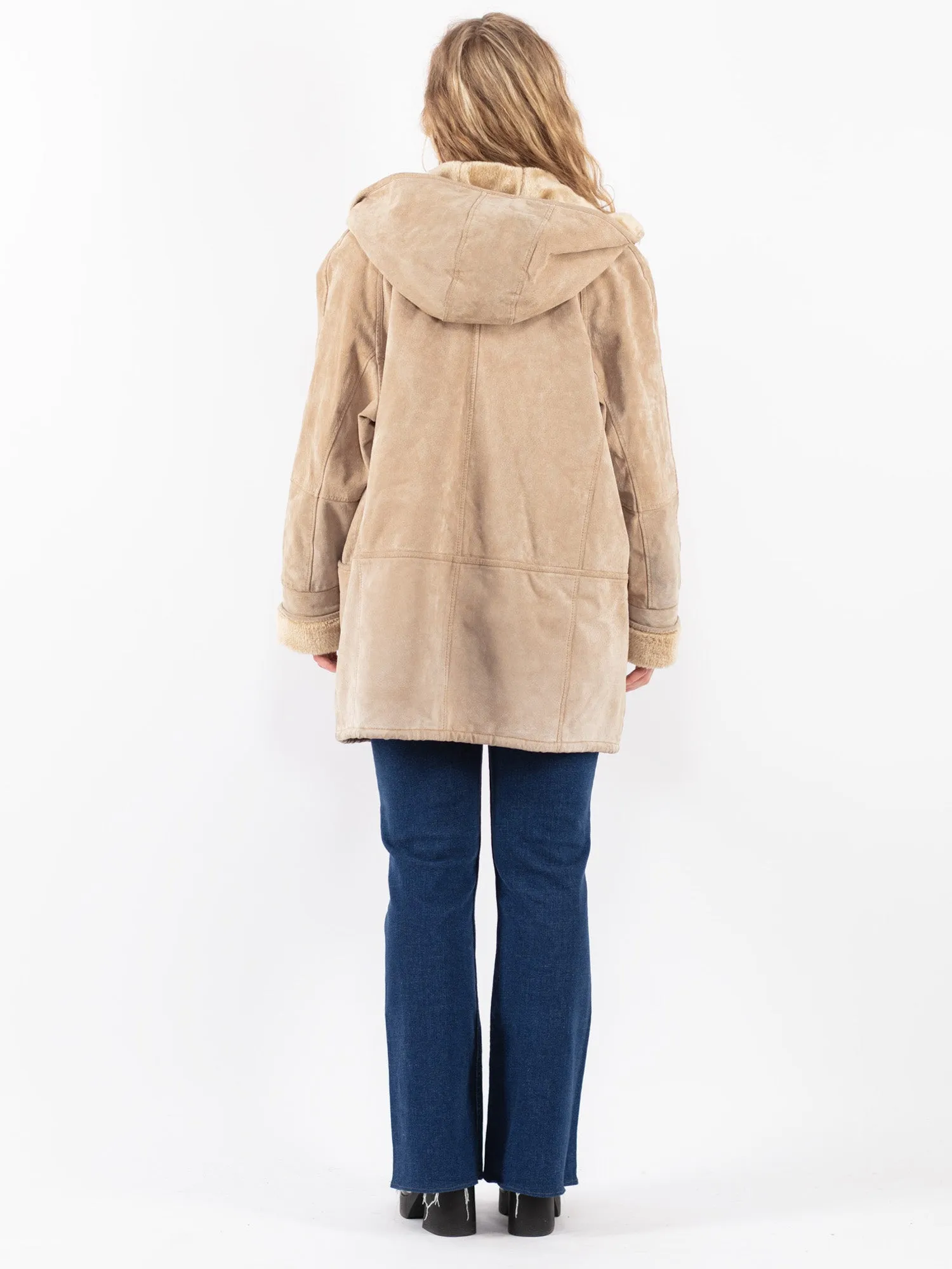 Vintage 90's Women Suede Sherpa Coat in Beige