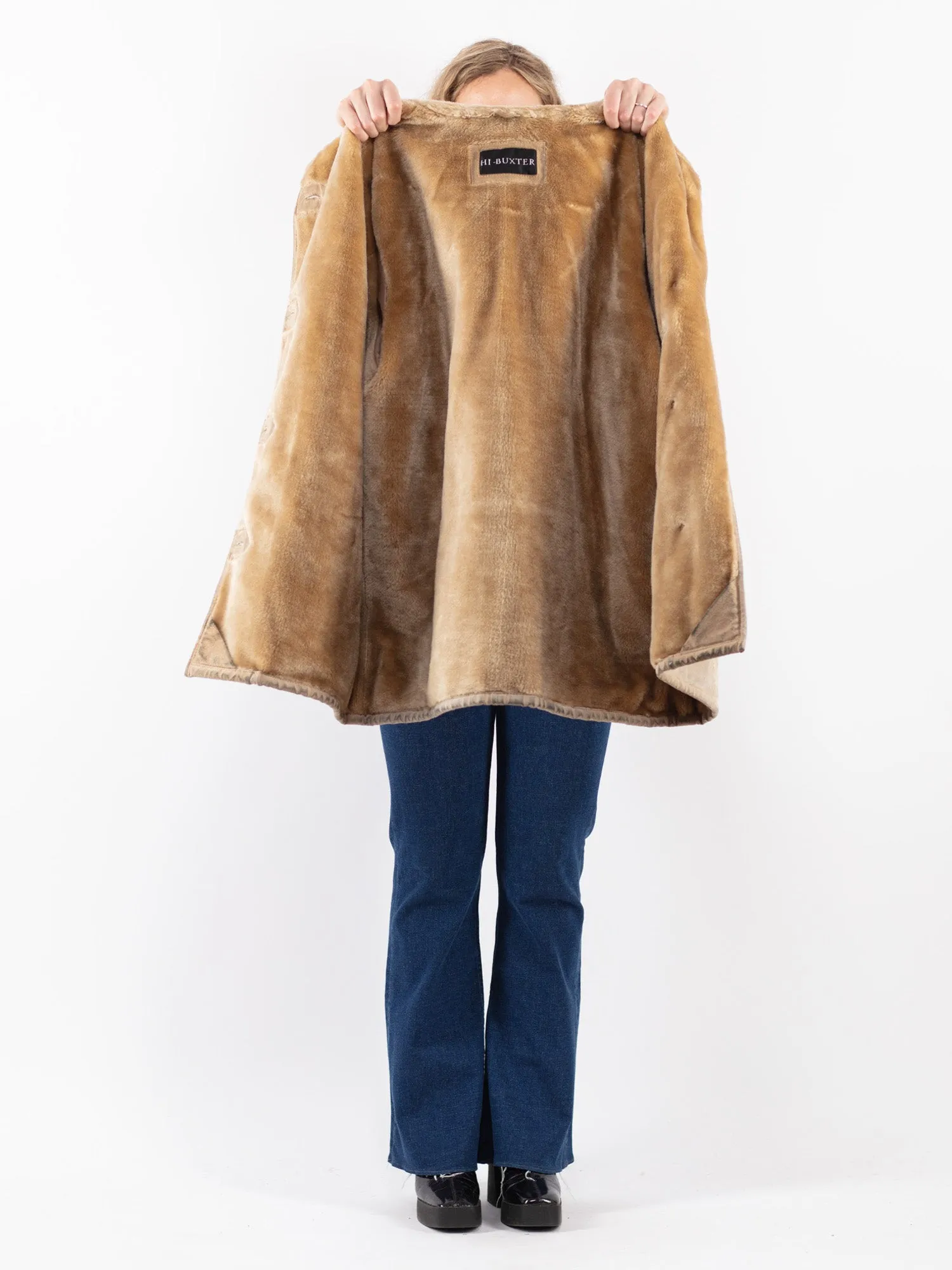 Vintage 90's Women Suede Sherpa Coat in Beige