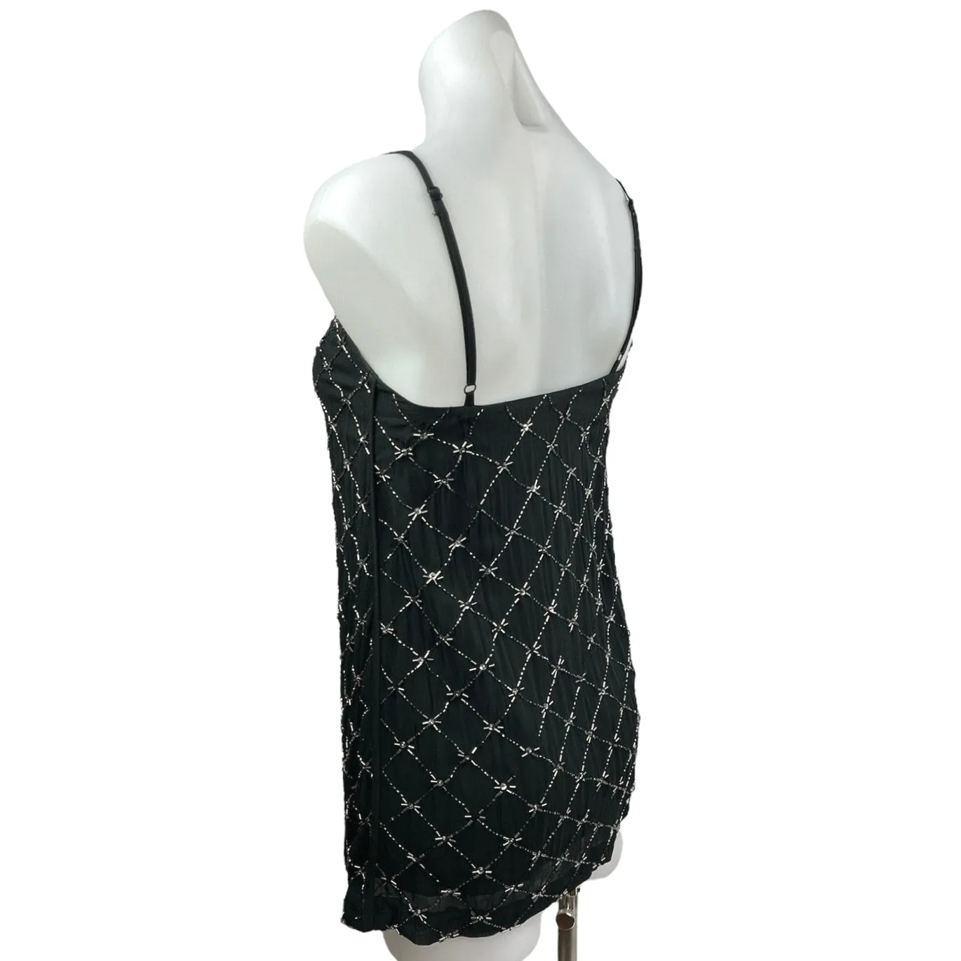 Vintage All Saints Hand Embellished Black Beaded Mini Camisole Sheath Dress Sz 0