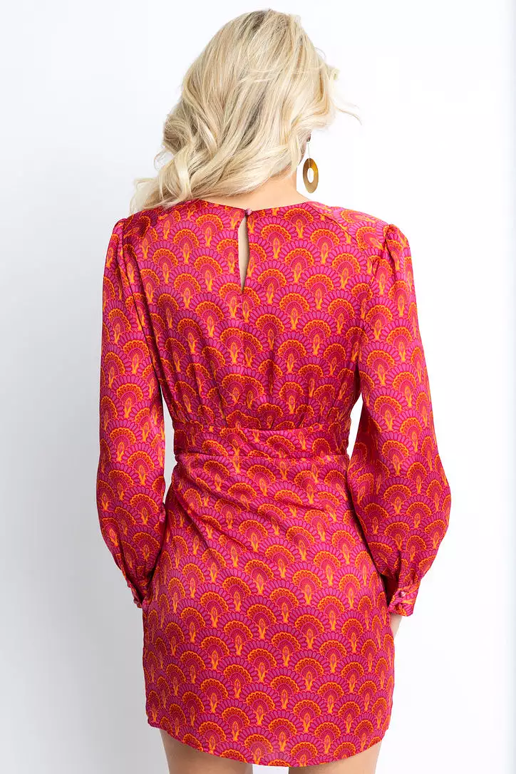 Vintage Fan Satin Wrap Dress