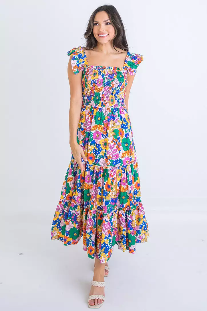 Vintage Floral Smock Maxi Dress