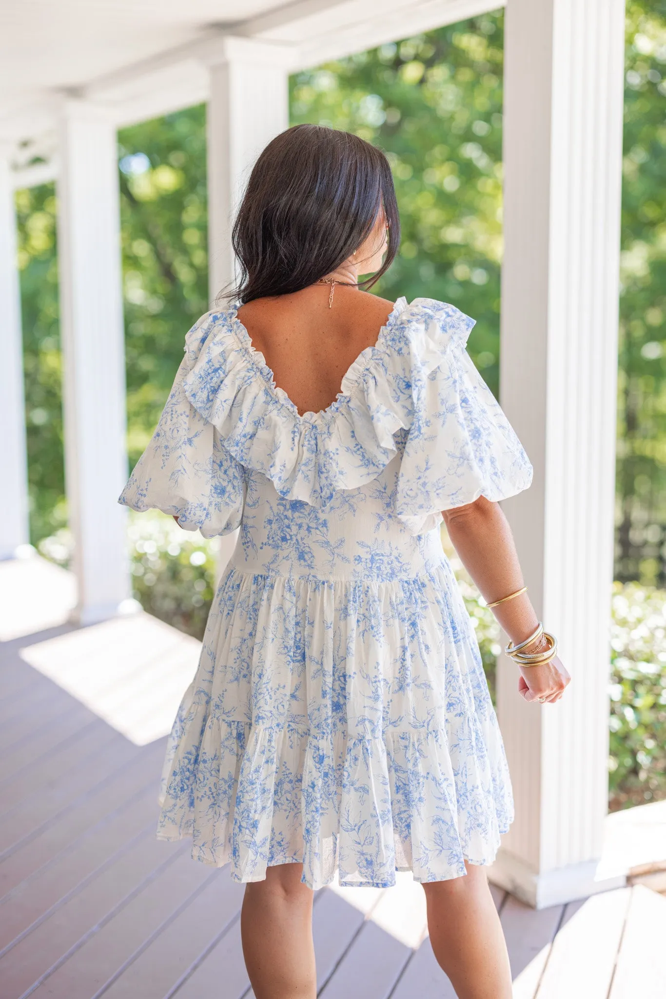 Vintage Florals Blue Tiered Dress