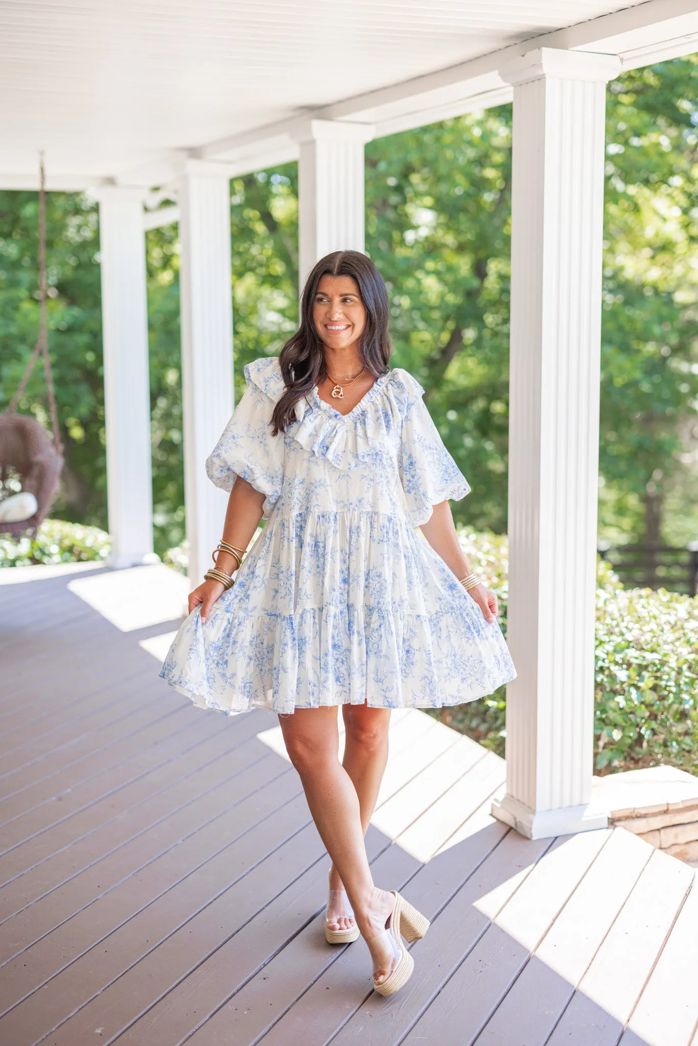 Vintage Florals Blue Tiered Dress