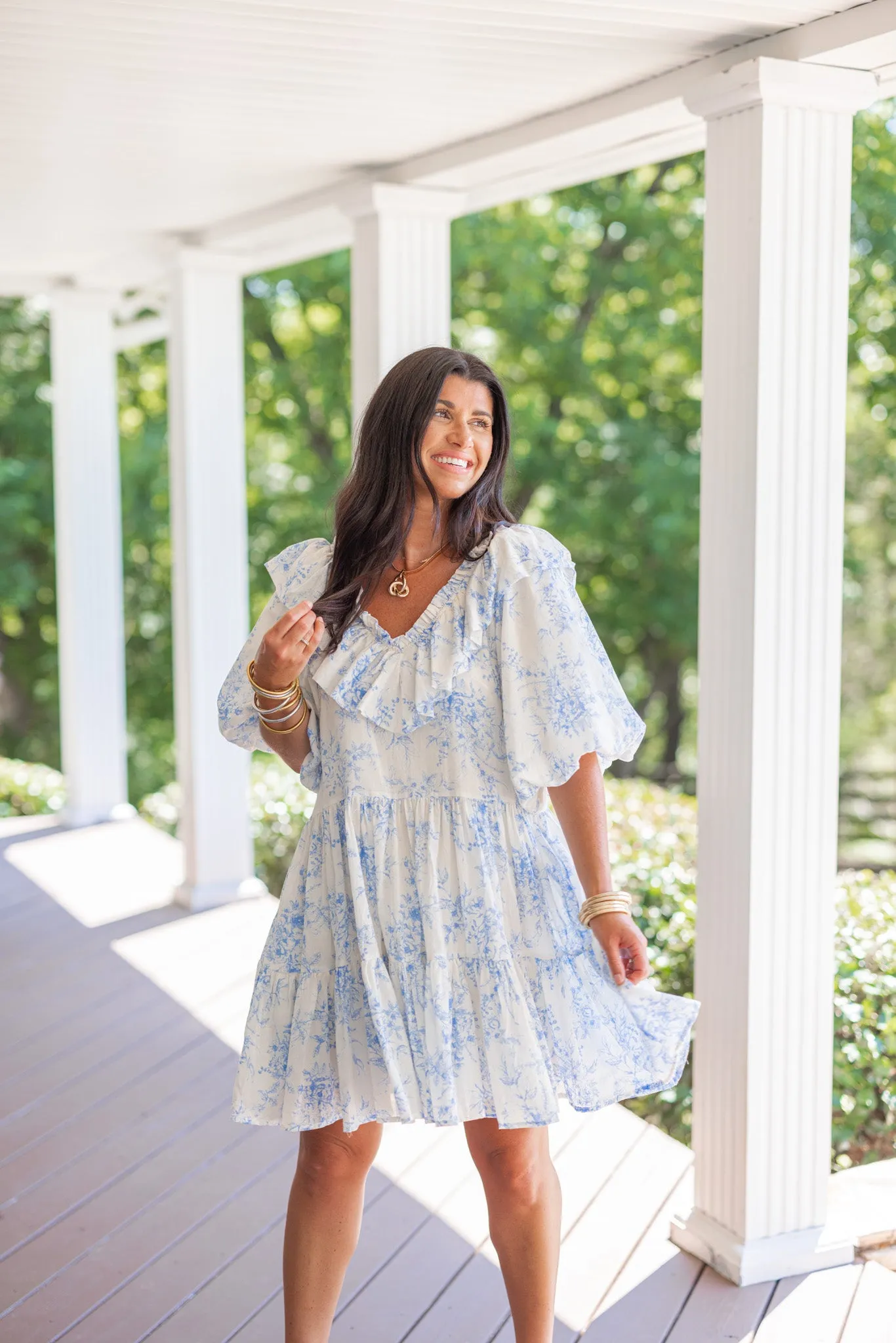 Vintage Florals Blue Tiered Dress