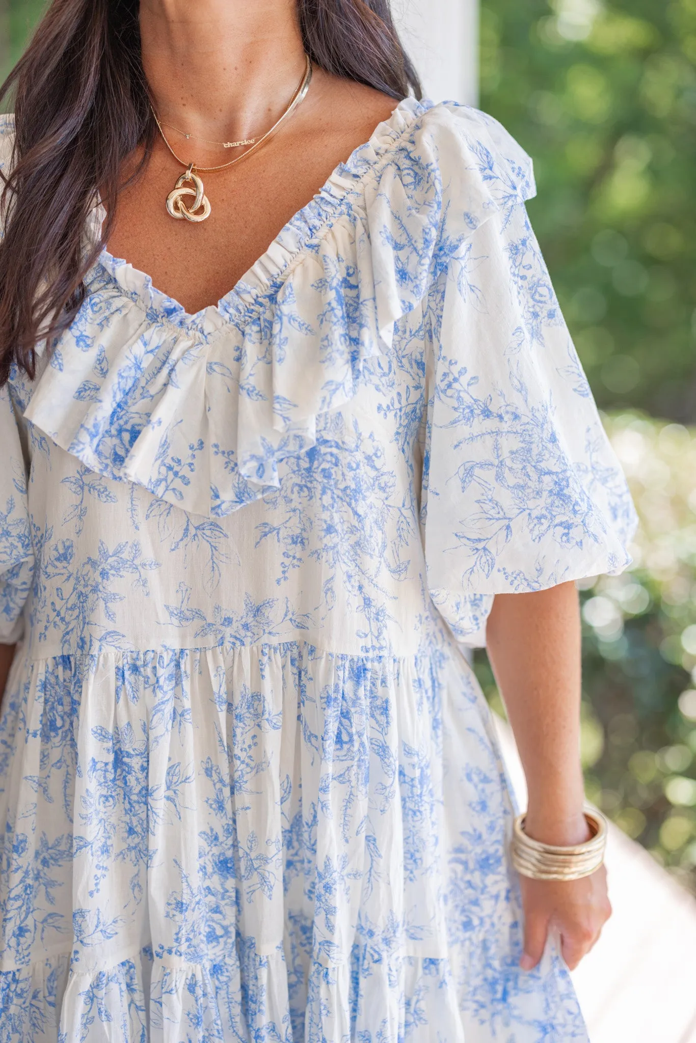 Vintage Florals Blue Tiered Dress