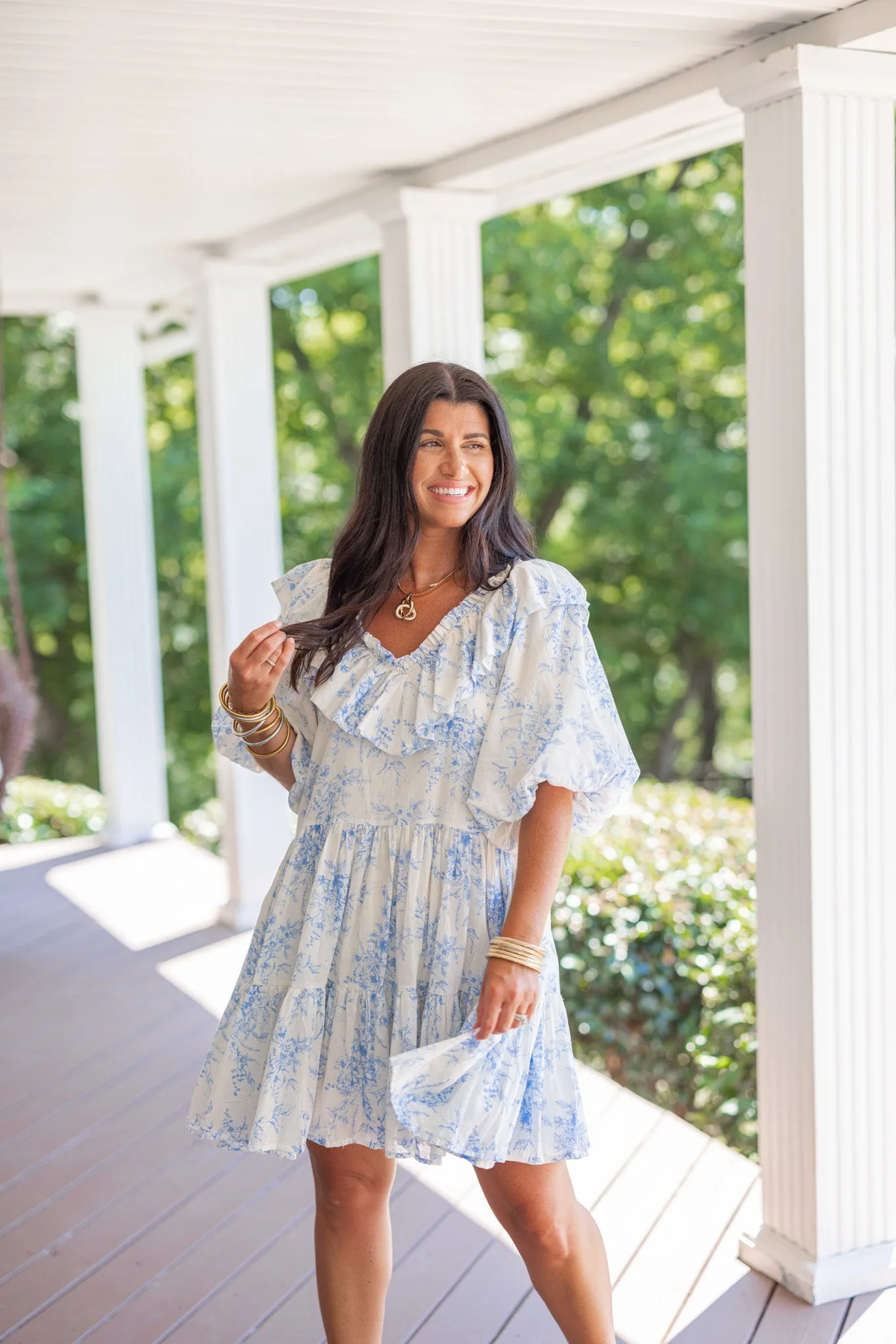 Vintage Florals Blue Tiered Dress