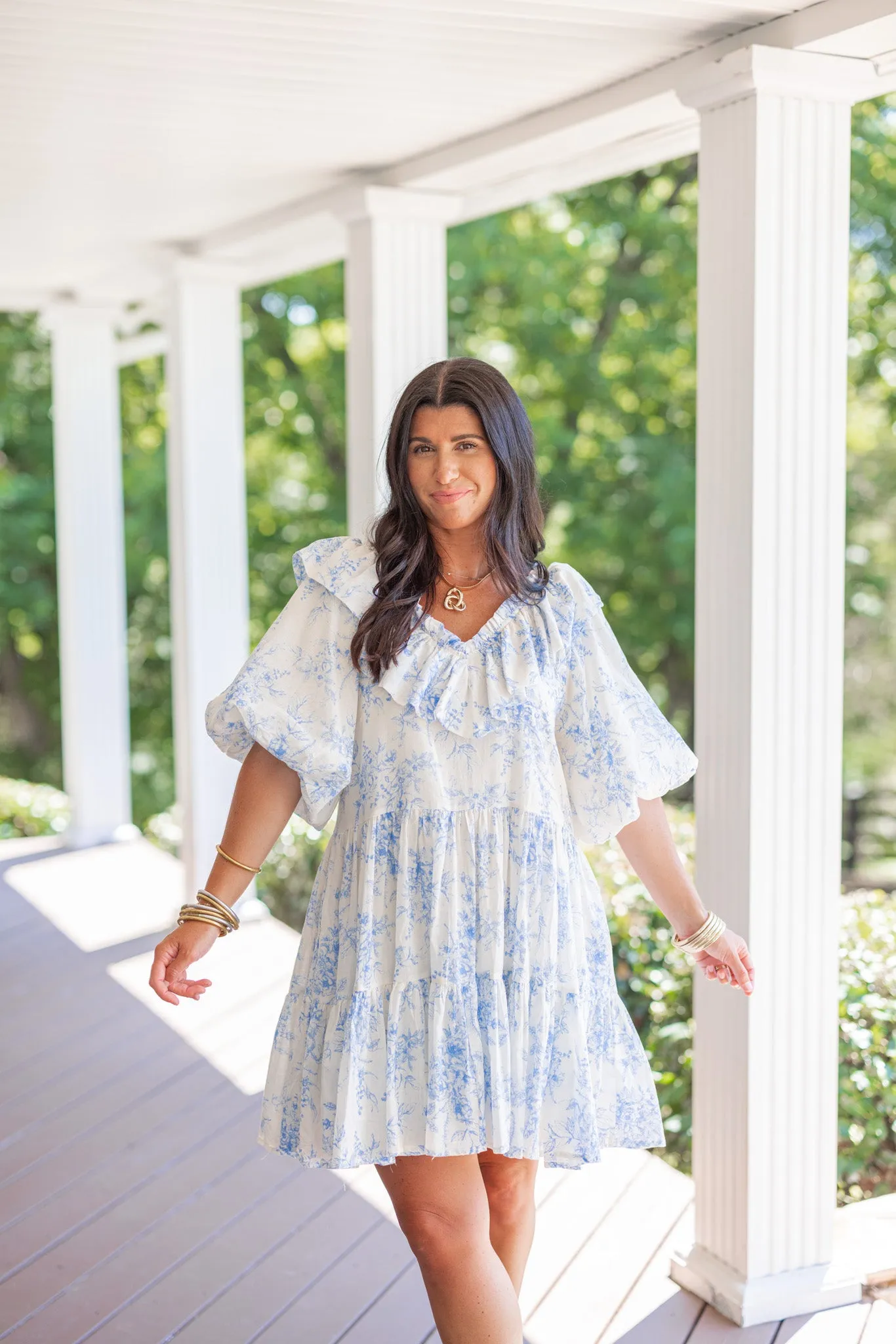 Vintage Florals Blue Tiered Dress