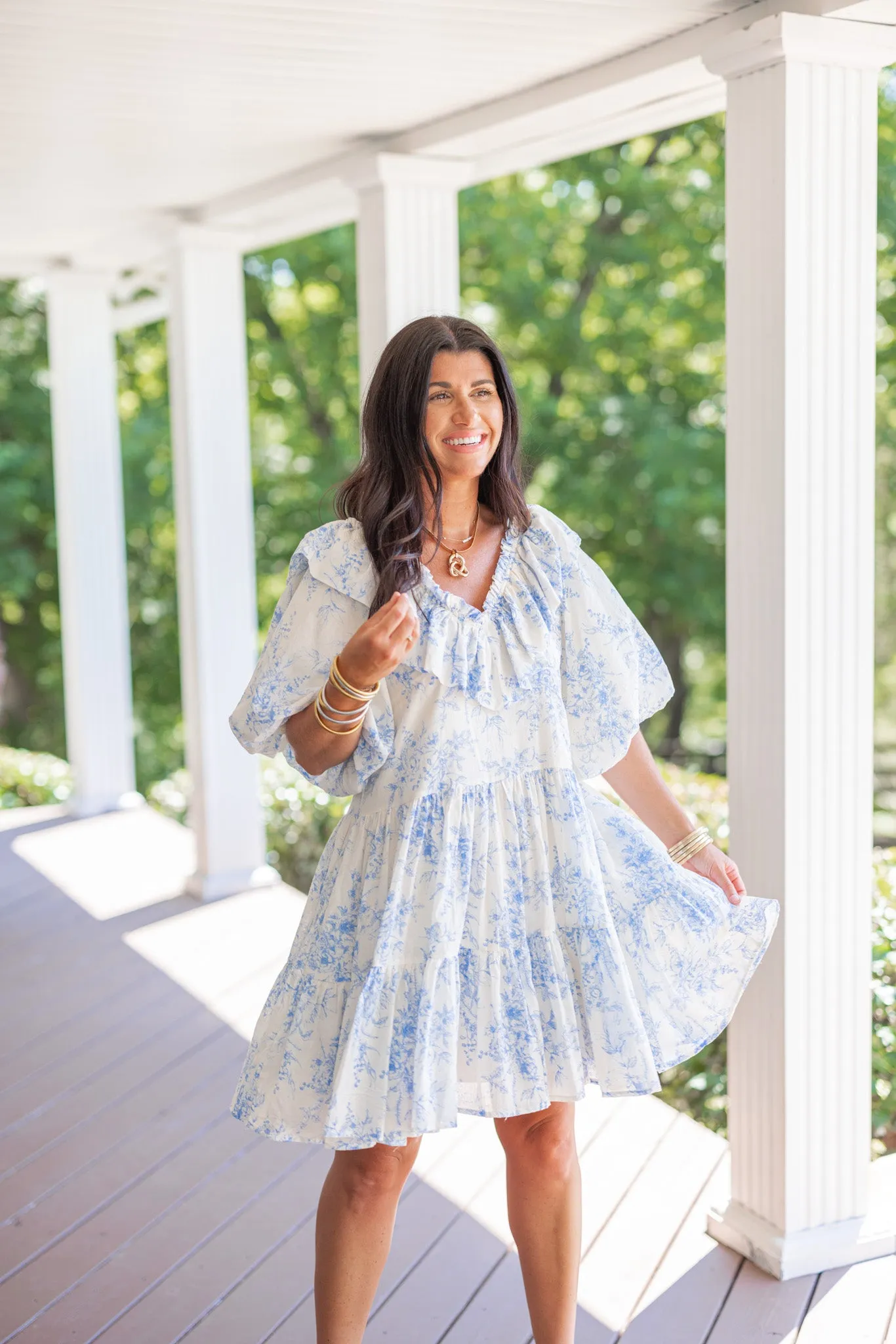 Vintage Florals Blue Tiered Dress