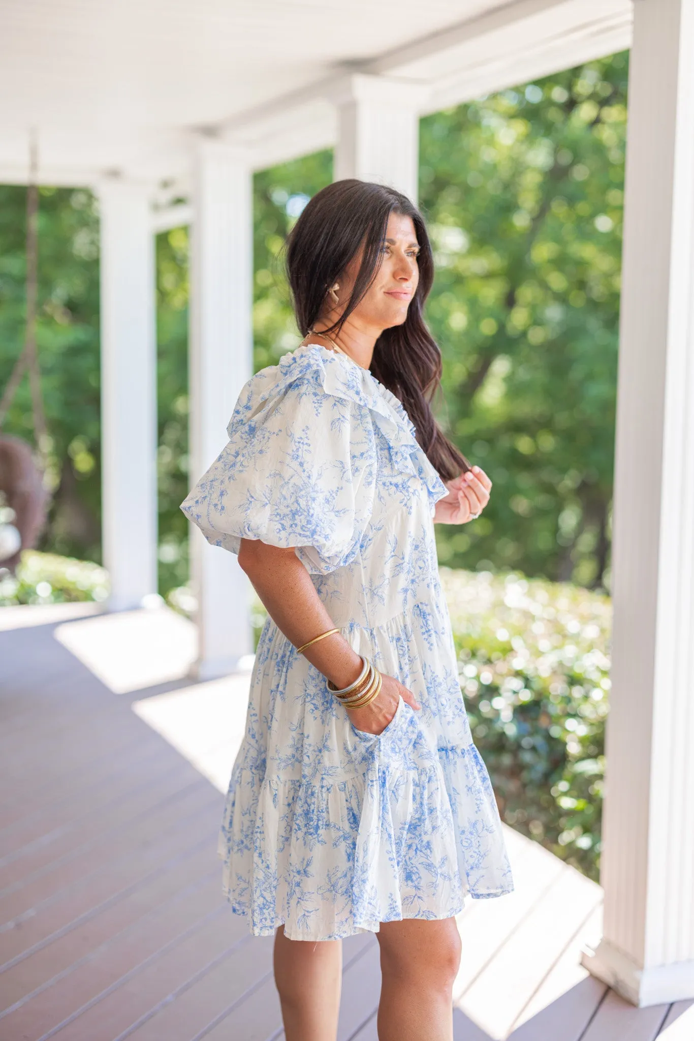 Vintage Florals Blue Tiered Dress