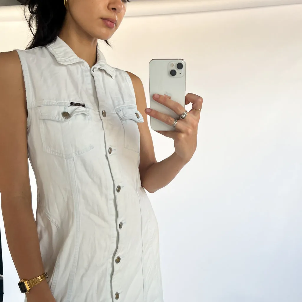 Vintage White 90s Ranger Jeans Button Up Denim Canvas Dress (32x)