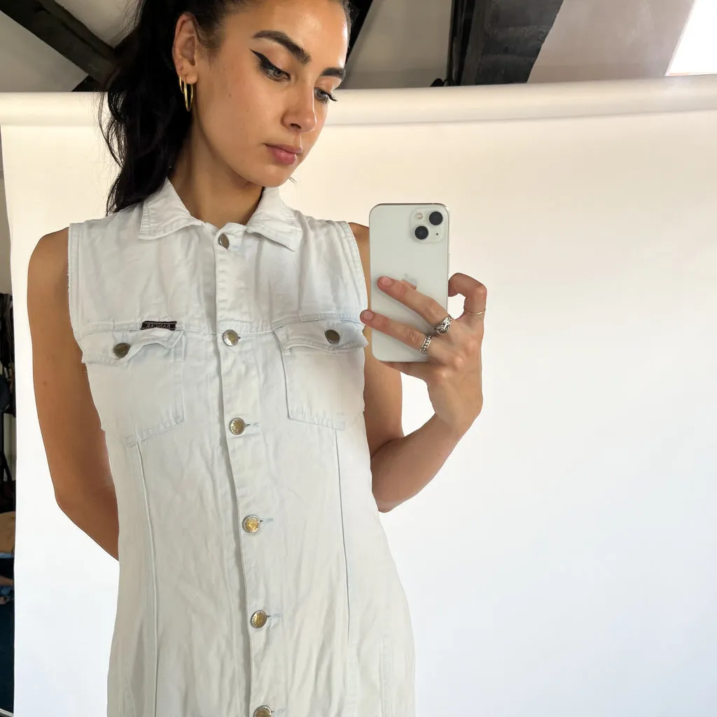 Vintage White 90s Ranger Jeans Button Up Denim Canvas Dress (32x)