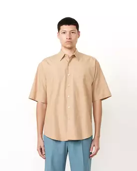 Washed Finx Twill Big Half Sleeve Shirt in Light Brown