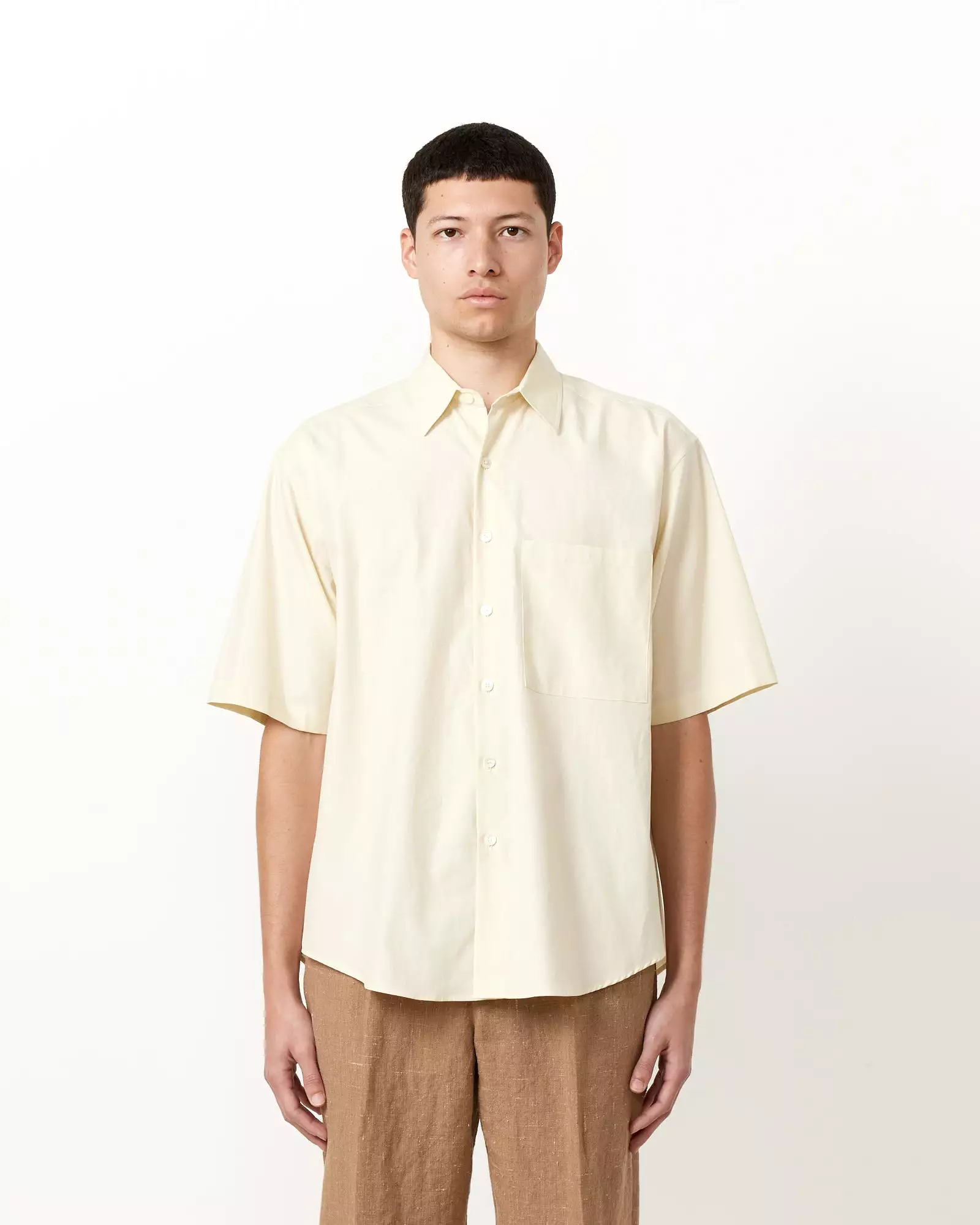 Washed Finx Twill Big Half Sleeve Shirt in Light Yellow