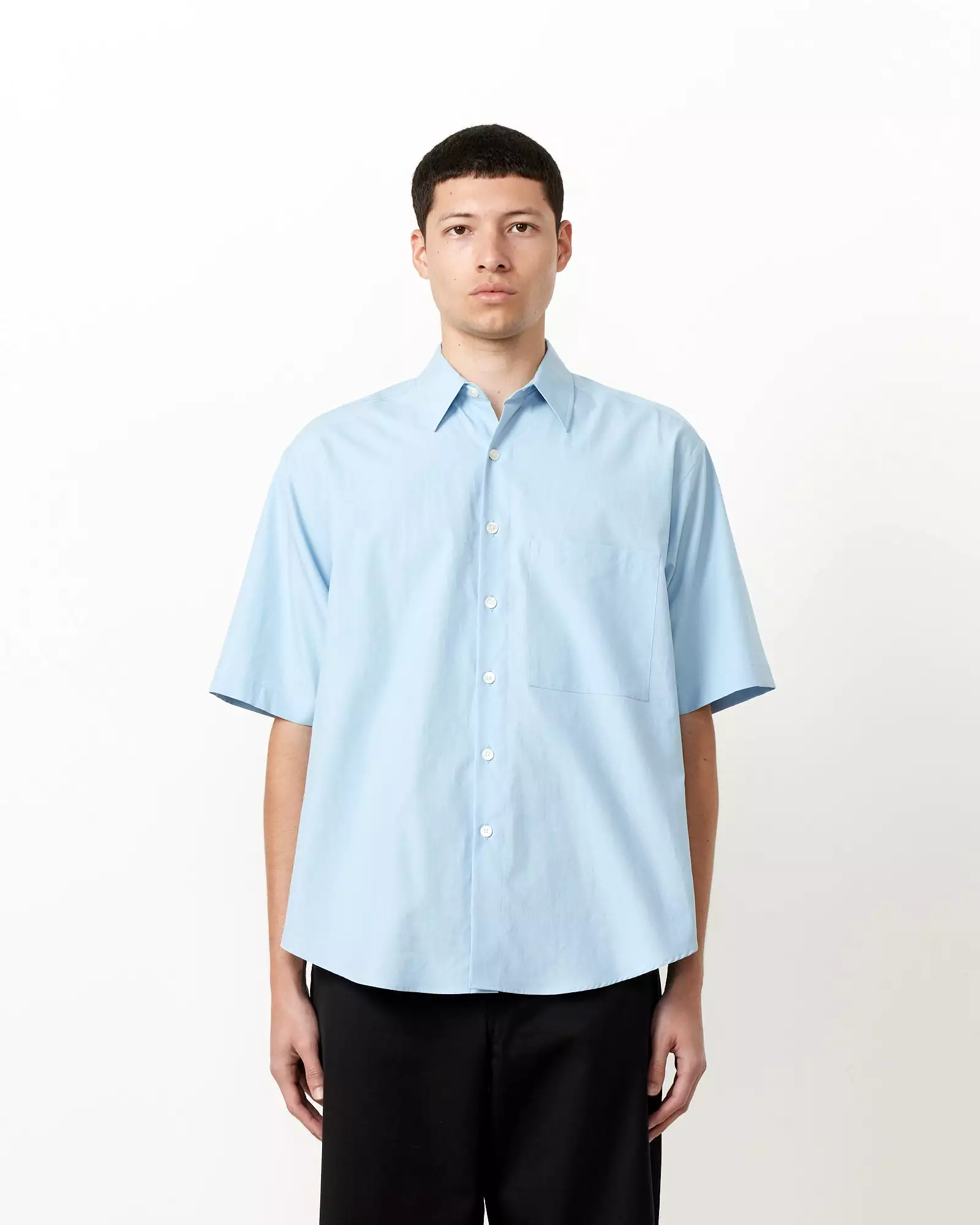 Washed Finx Twill Big Half Sleeve Shirt in Sax Blue