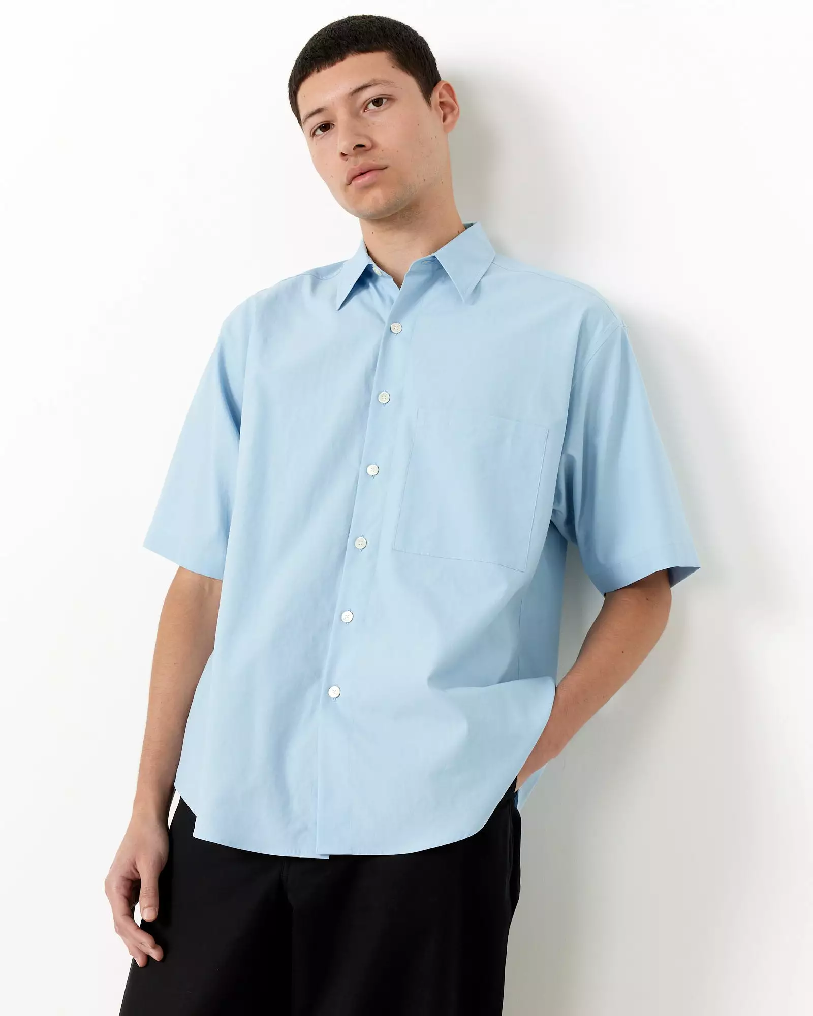 Washed Finx Twill Big Half Sleeve Shirt in Sax Blue