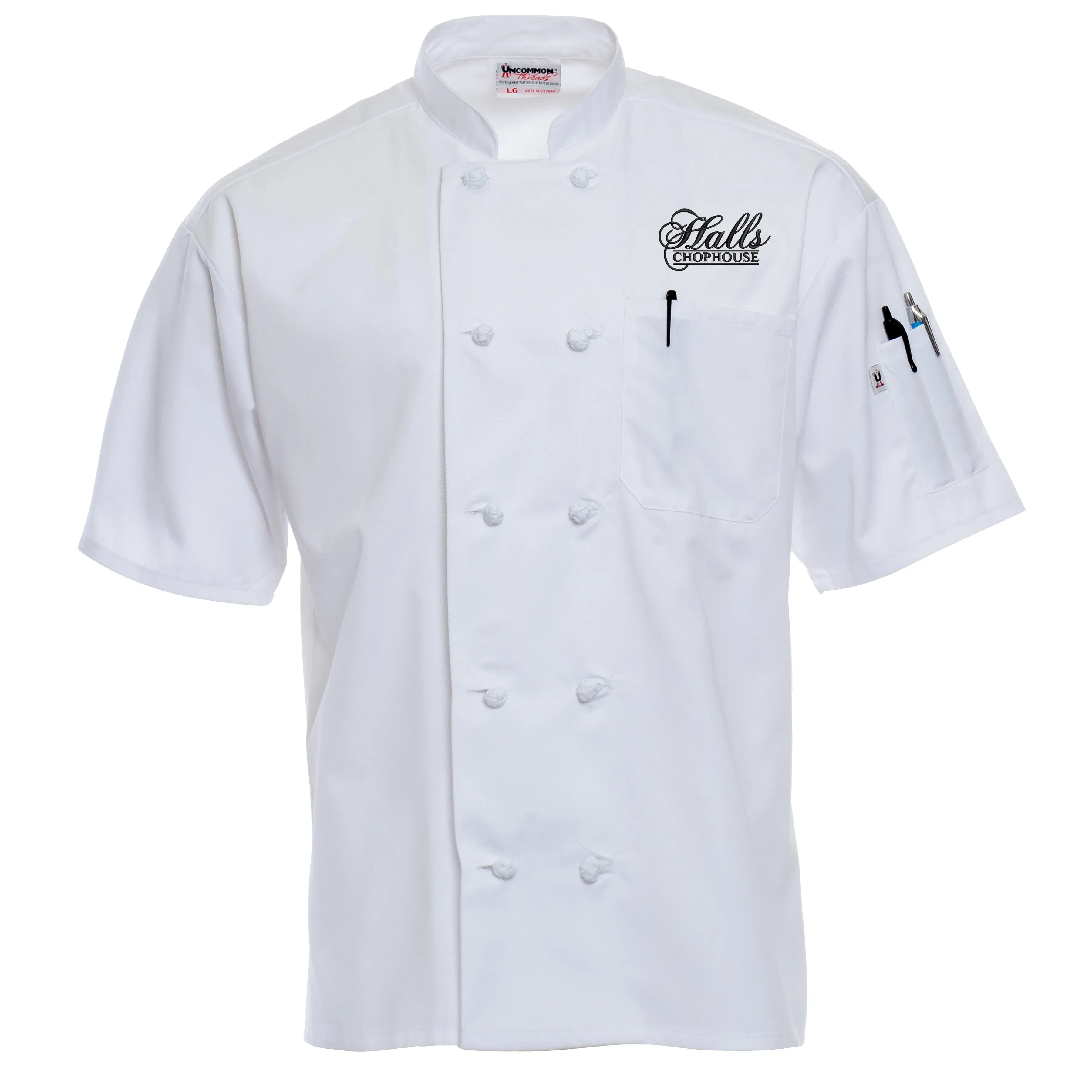 White Short-Sleeve Knot Button Chef Coat