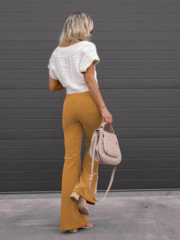 Wide Leg Flared Corduroy Women Pants