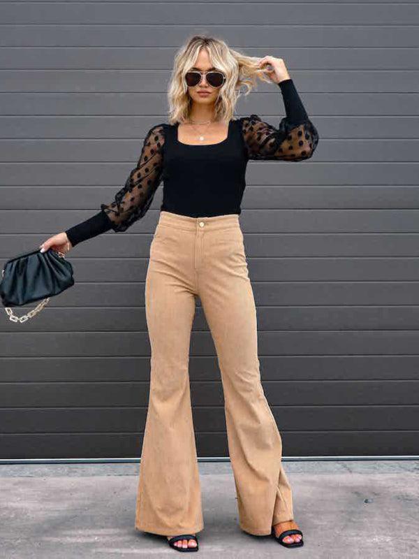 Wide Leg Flared Corduroy Women Pants