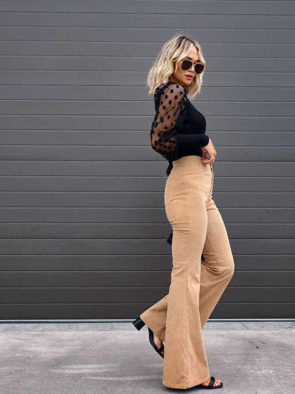 Wide Leg Flared Corduroy Women Pants