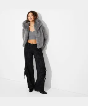 Wild Fable Women's Cropped Hooded Faux Fur Jacket