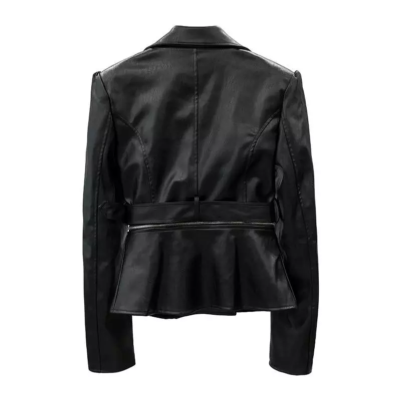 Women Jacket Faux Leather Jacket Lower Edge Detachable