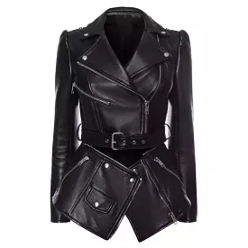 Women Jacket Faux Leather Jacket Lower Edge Detachable