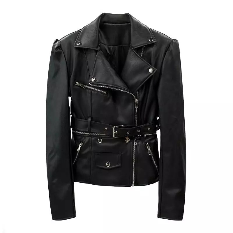 Women Jacket Faux Leather Jacket Lower Edge Detachable