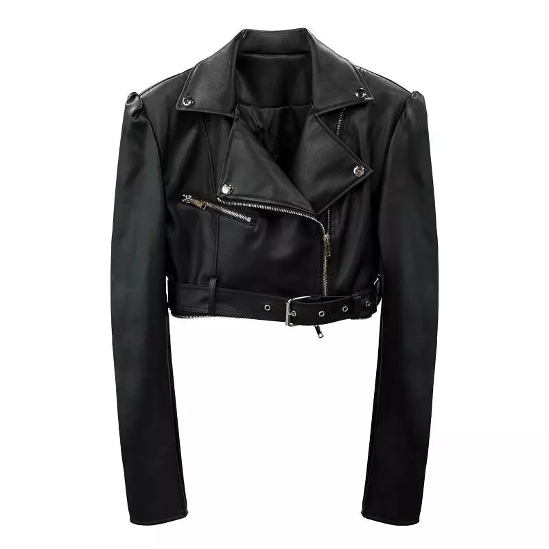 Women Jacket Faux Leather Jacket Lower Edge Detachable