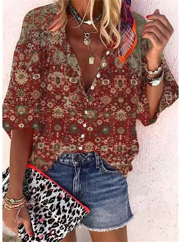 Women's Graphic Print Button Shirt Blouse