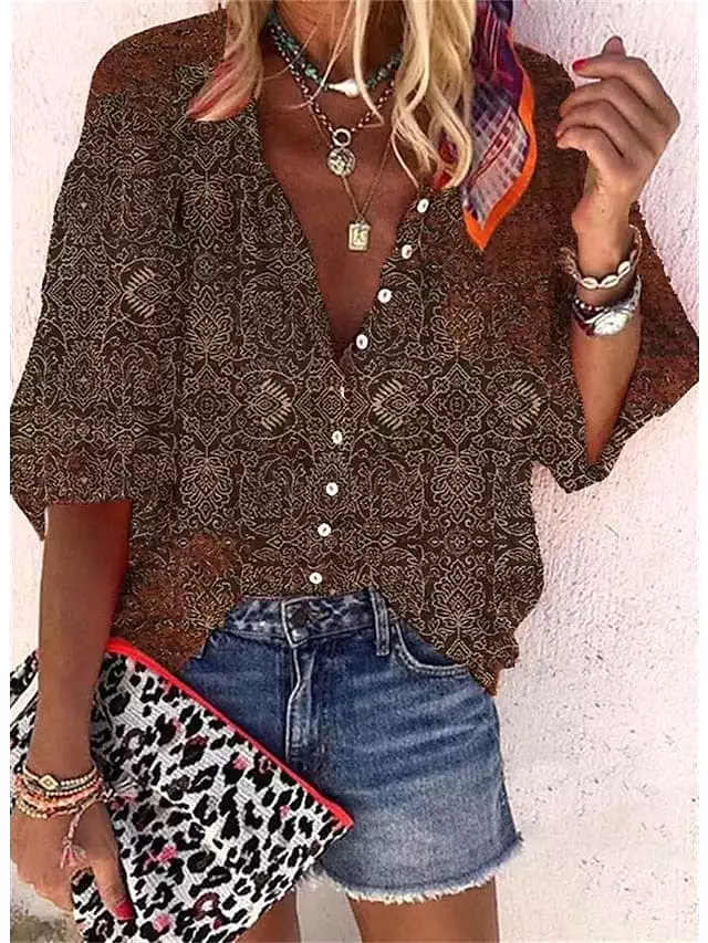 Women's Graphic Print Button Shirt Blouse