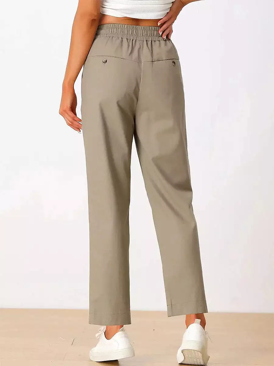 Women's High Waist Linen Cotton Blend Pants with Drawstring